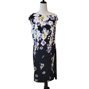 Lauren by Ralph Lauren Black Floral Jersey Knit Sleeveless Dress Size 18
